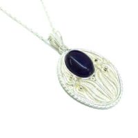Embroidered Silver Necklace w/Amethyst