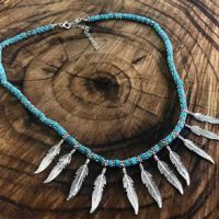 Turquoise Feather Silver Necklace
