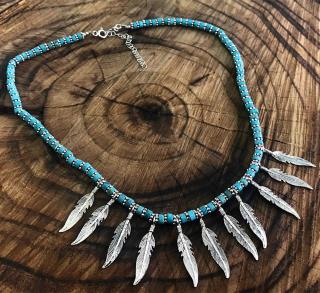 Turquoise Feather Silver Necklace