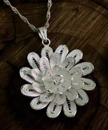 Helianthus Motif Silver Necklace