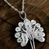 Peacock Motif Silver Necklace