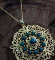 Gilded Silver Necklace w/Turquoise Beads