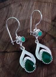 Emerald Tulip Motif Silver Earrings