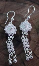 Flower Knots Double Row Silver Earrings