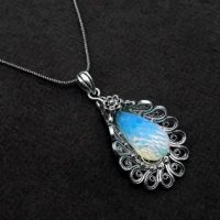 Aquamarine Flower Silver Necklace